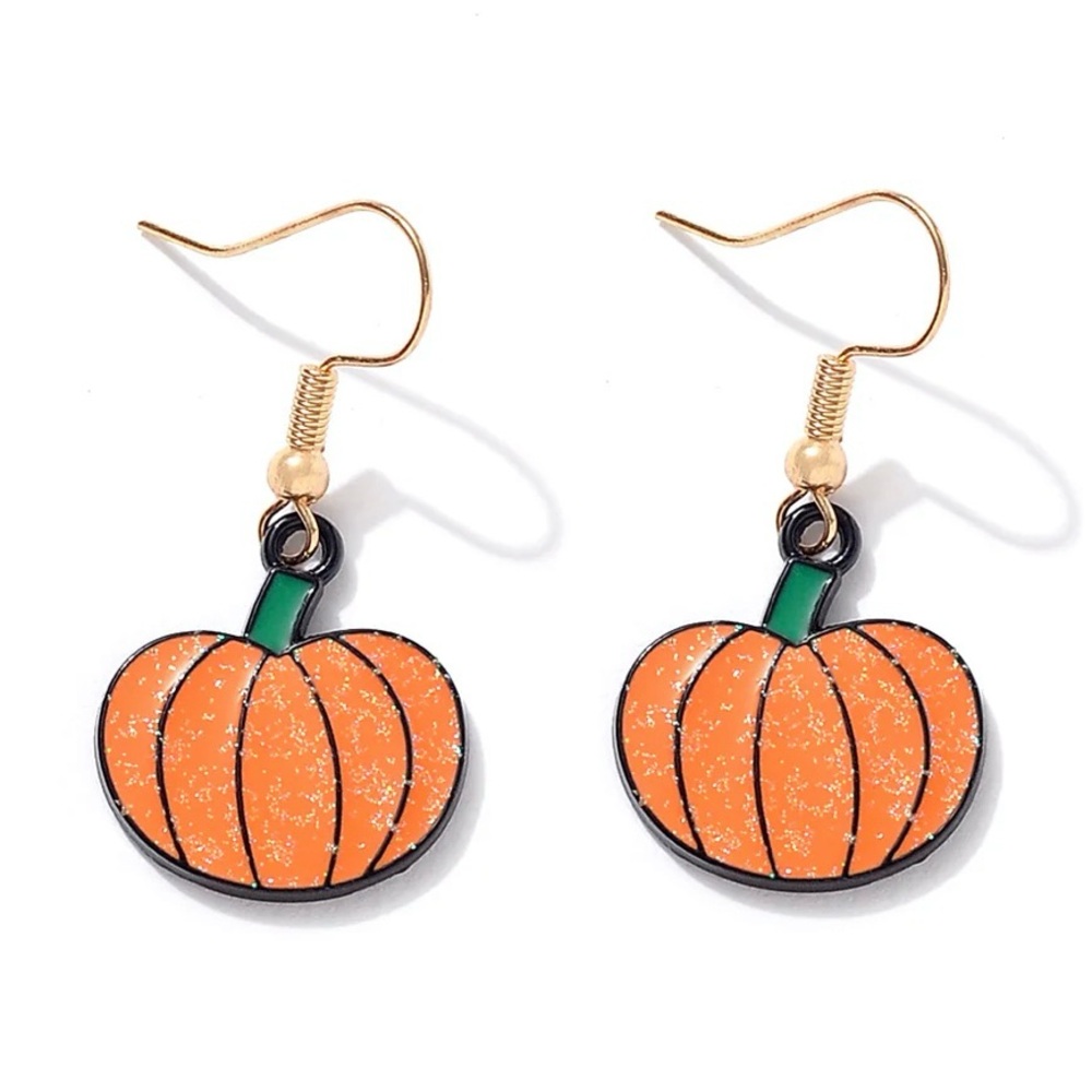 Fall Autumn Halloween Sparkly Glitter Pumpkin Earrings - Picture 6 of 6